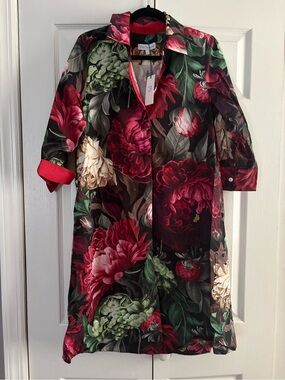 Perlavera Floral Dress with Red Trim